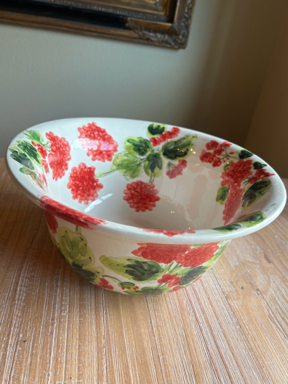 Artist Signed Judy Buswell "Red Geraniums" Hand Made Bowl 2001